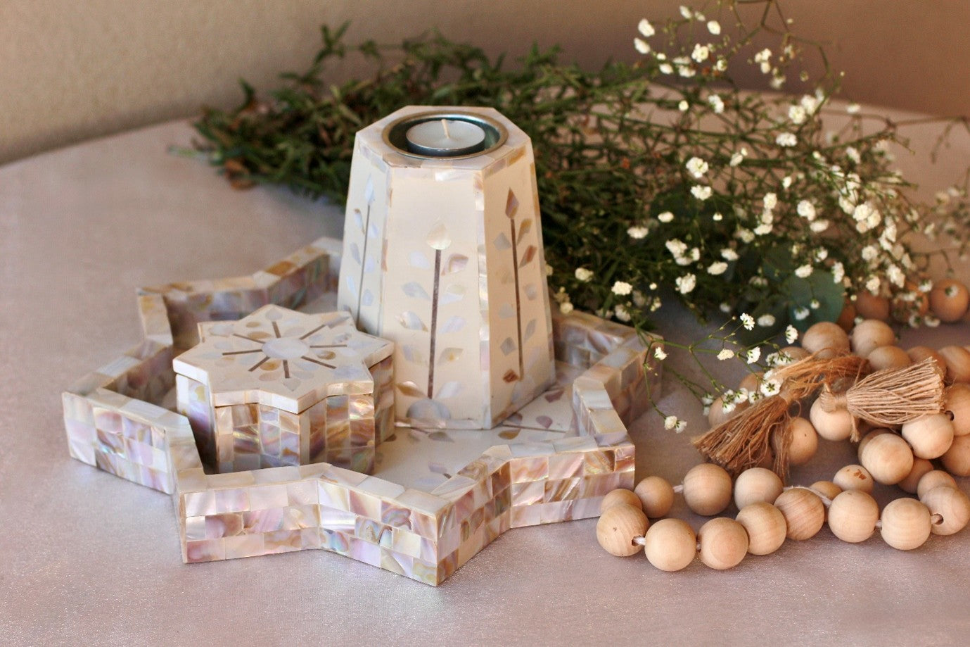 Star Shaped Tray with Candle Holder and Serving Box