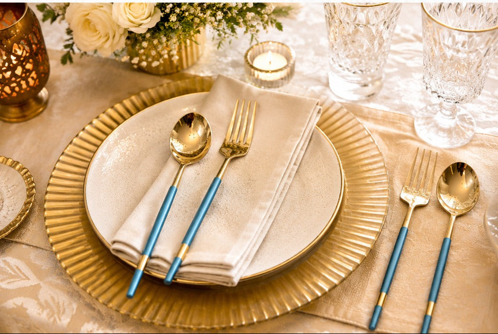 Gold & Blue Cutlery Set – 12 Piece