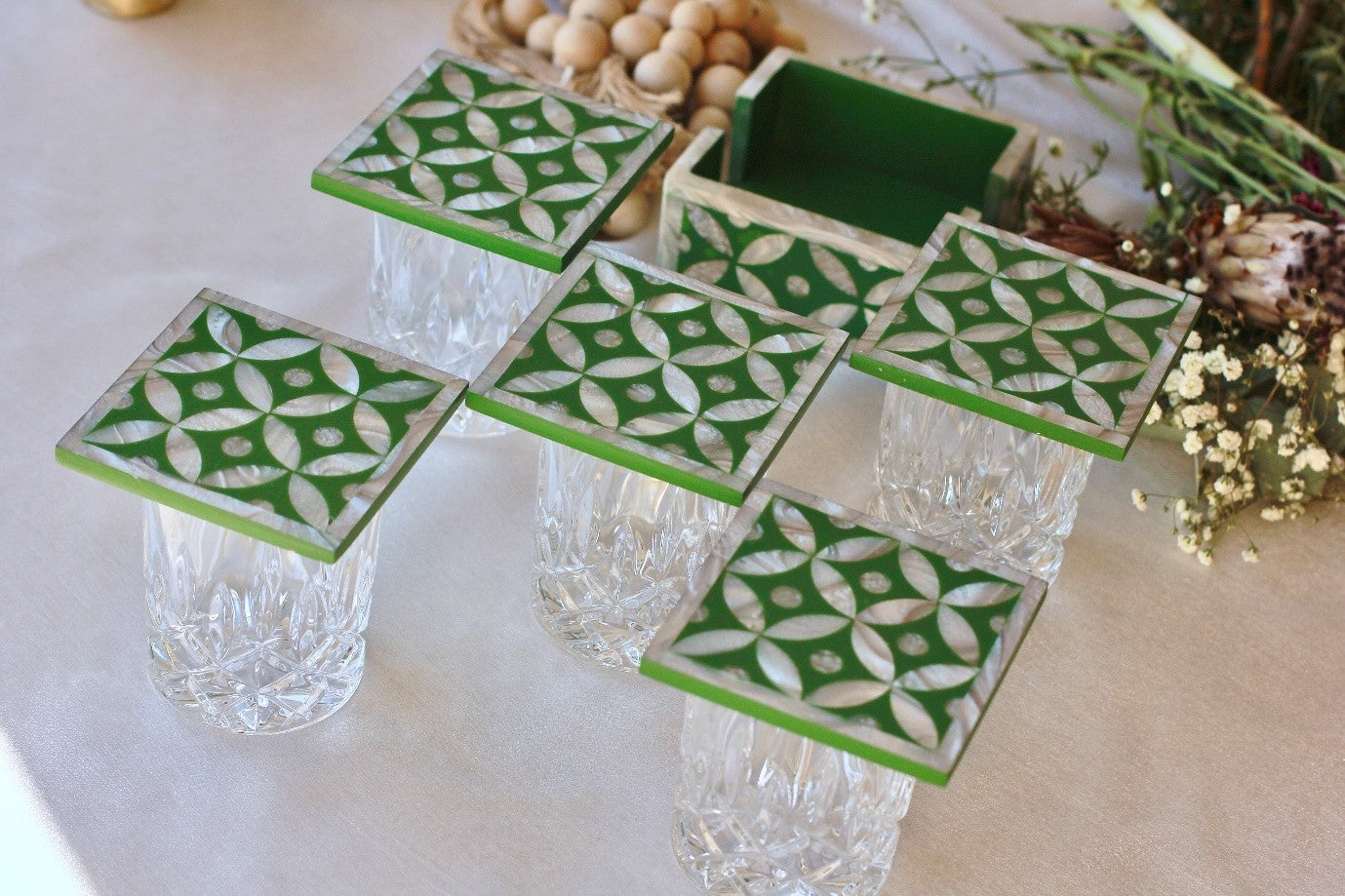 Resin Coasters – Set of 5 Coasters with Holder