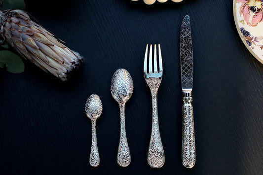 Hand-Carved Silver-Plated Cutlery Set