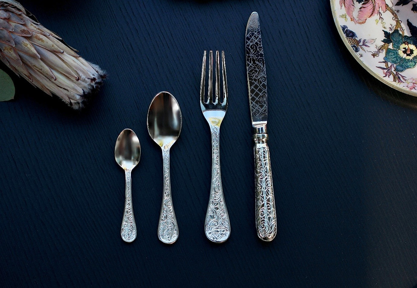 Hand-Carved Silver-Plated Cutlery Set