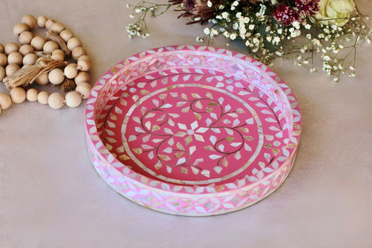 Round Mother of Pearl Pink Tray
