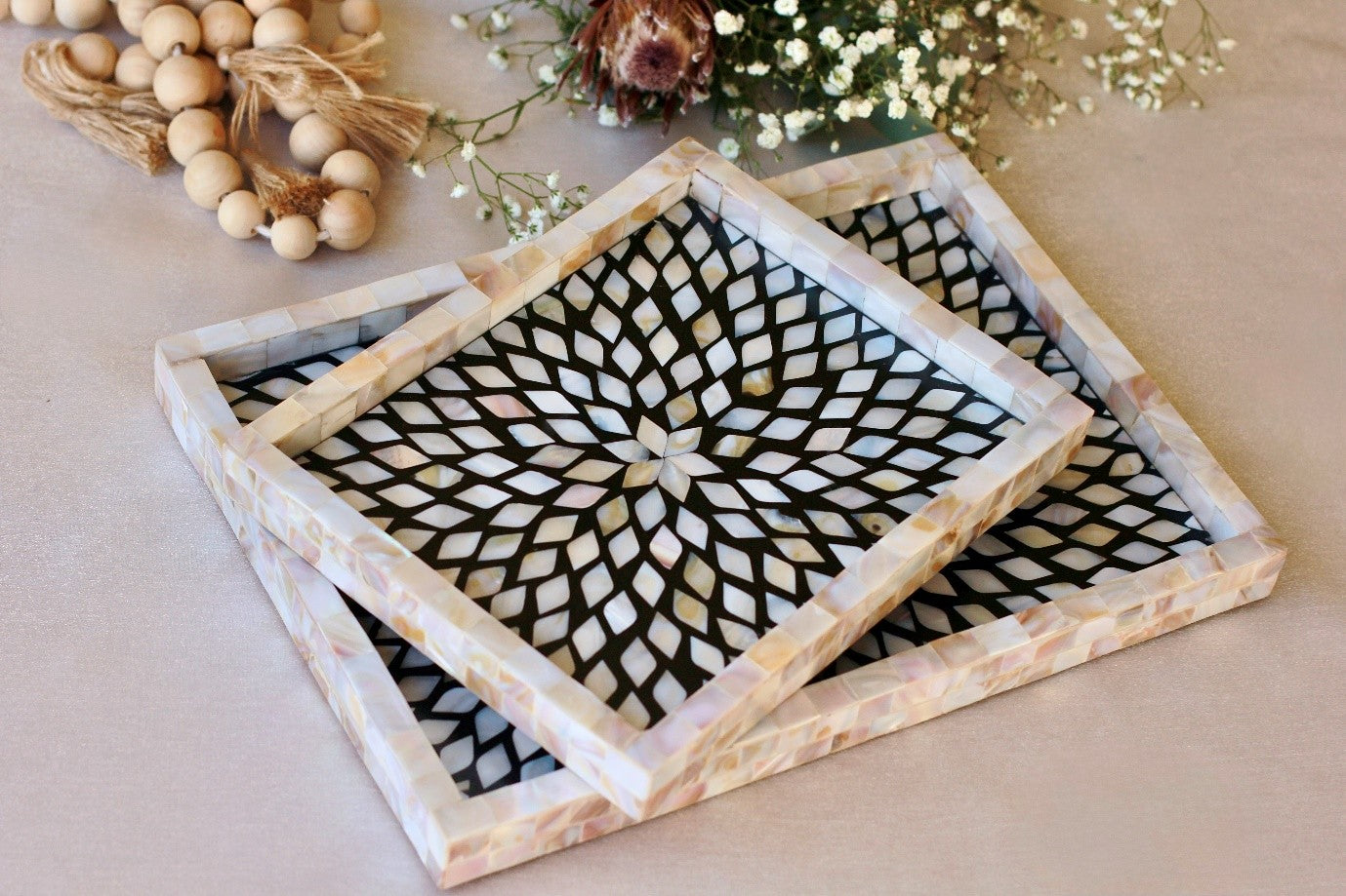 Mother of Pearl Rectangular Tray Set