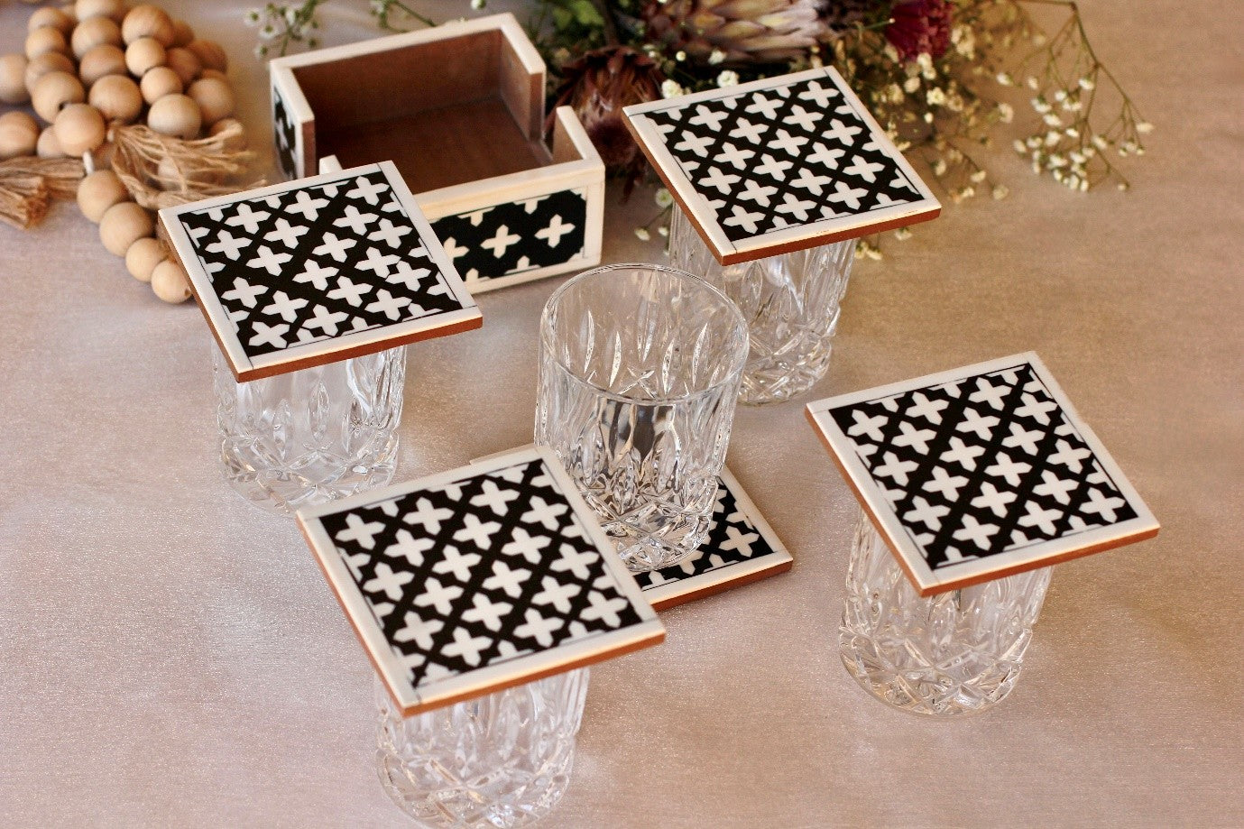 Resin Coasters – Set of 5 Coasters with Holder
