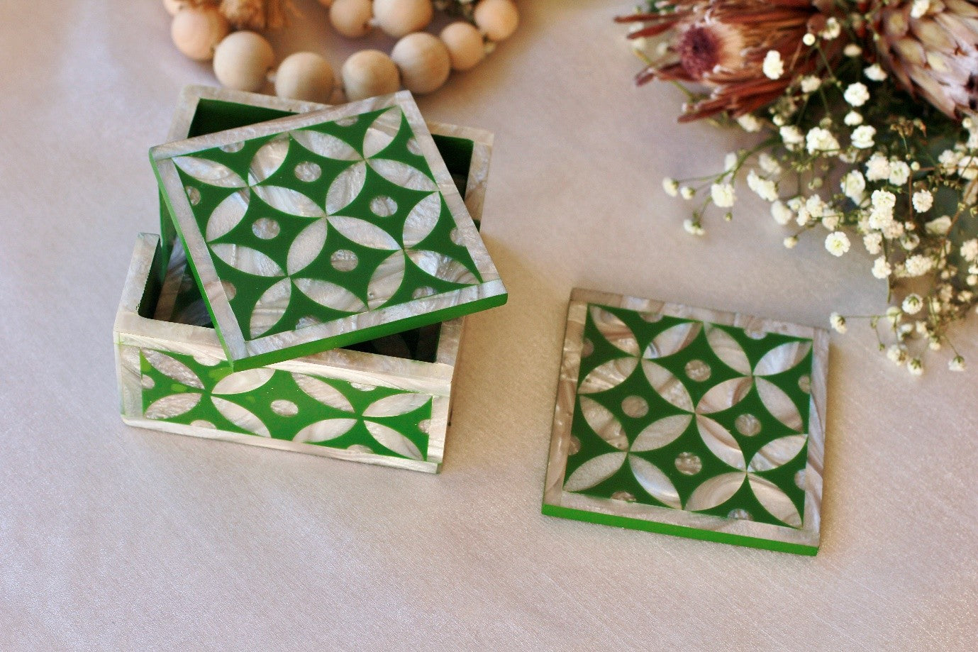 Resin Coasters – Set of 5 Coasters with Holder