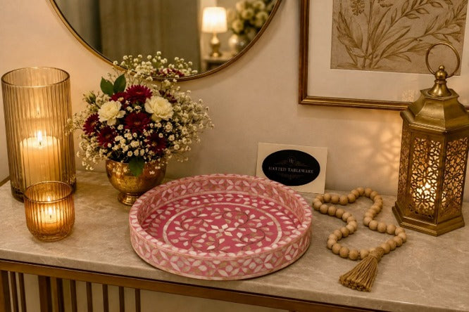 Round Mother of Pearl Pink Tray