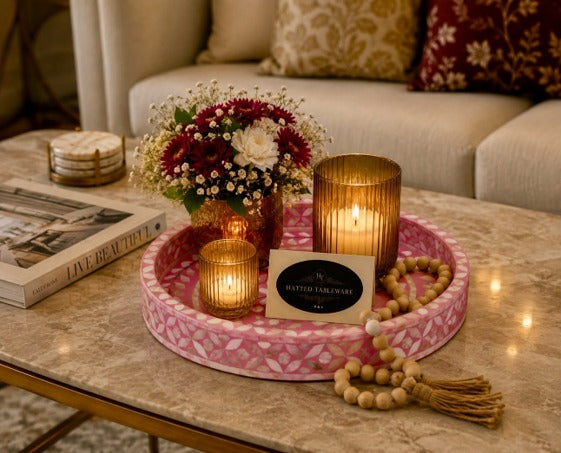Round Mother of Pearl Pink Tray