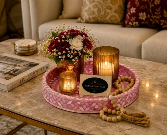Round Mother of Pearl Pink Tray