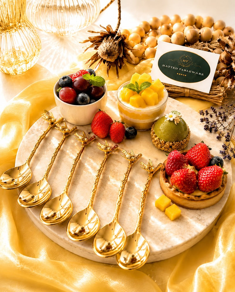 Golden & Silver Bird Dessert Spoons – Set of 6