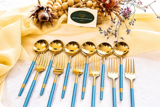 Gold & Blue Cutlery Set – 12 Piece